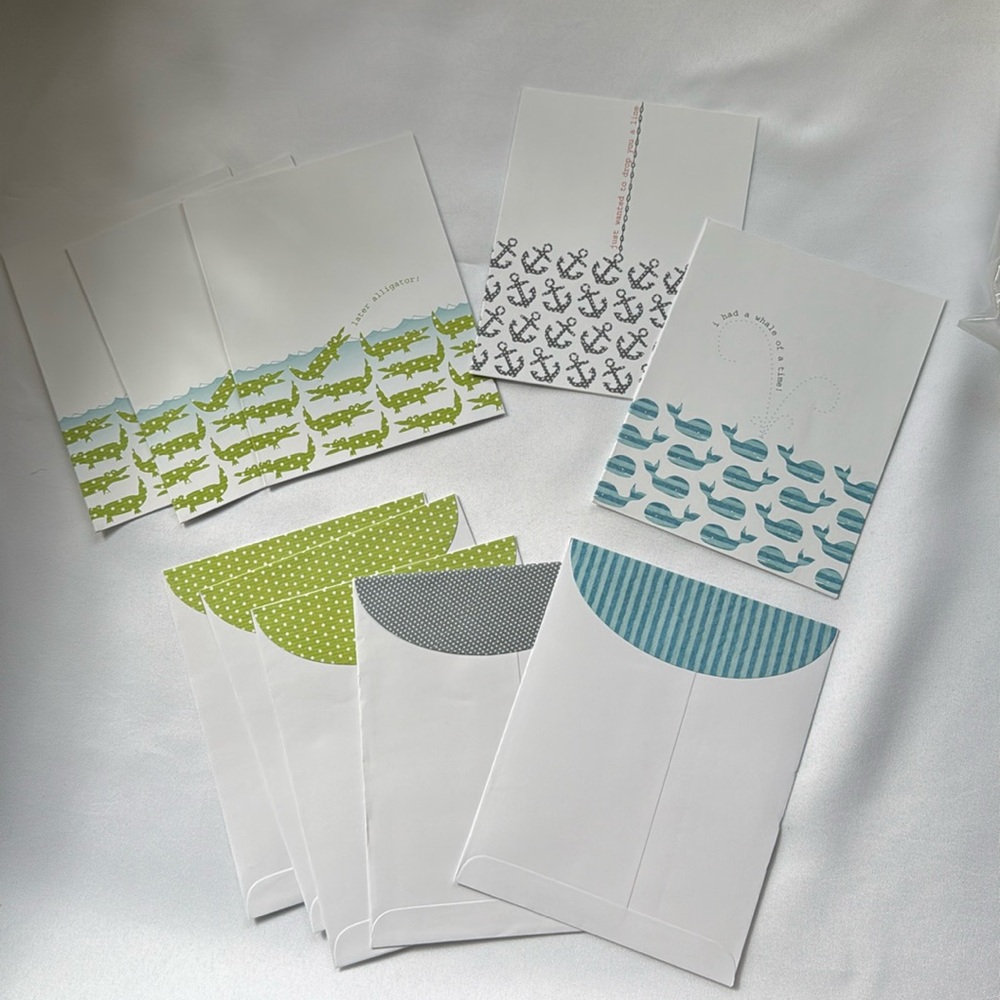 Maritime greeting cards assortment set of 5 alligator anchor whale